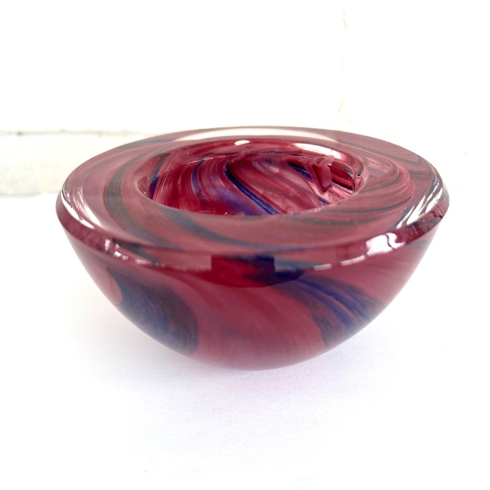 Kosta Boda Rose Pink Blue Swirl Art Glass Candle Holder